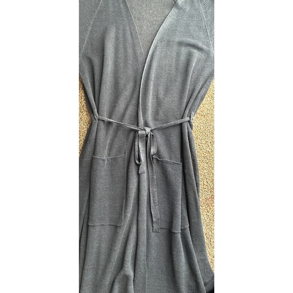 Eileen Fisher Oversized Sz XXS Open Belted Brown Organic Linen Pockets Duster - Picture 7 of 11